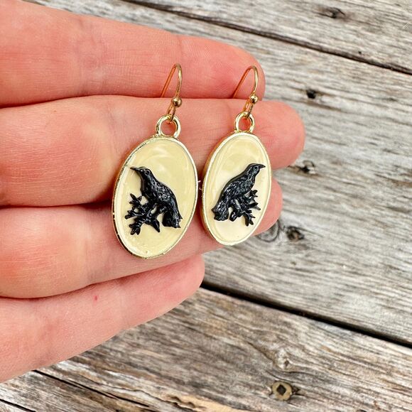 Vintage Jewelry Black Crows Earrings Crow Earrings Halloween Earrings - Picture 2 of 3